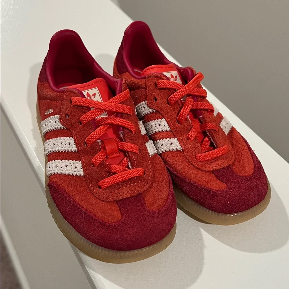 adidas Samba Kids Sneakers Red with White Stripes and Gum Sole